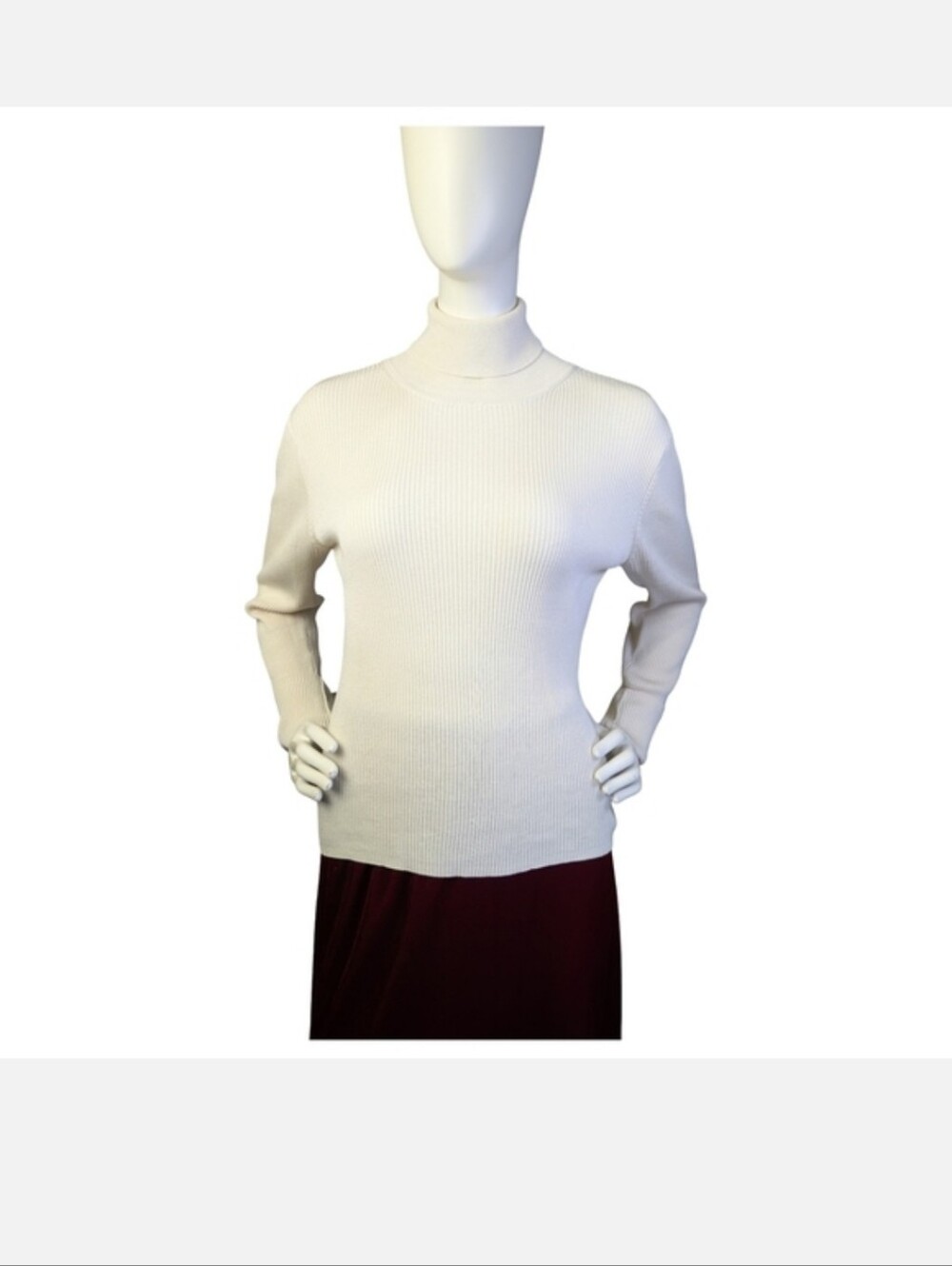 Coldwater Creek 70% Silk 30% Cotton Ivory Ribbed Classic Turtleneck | Size M